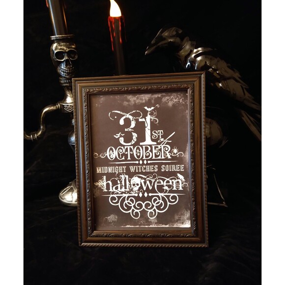 31st OCTOBER WITCHES Soiree HALLOWEEN Framed Decor bw Print 8x10 w Frame - Picture 1 of 4